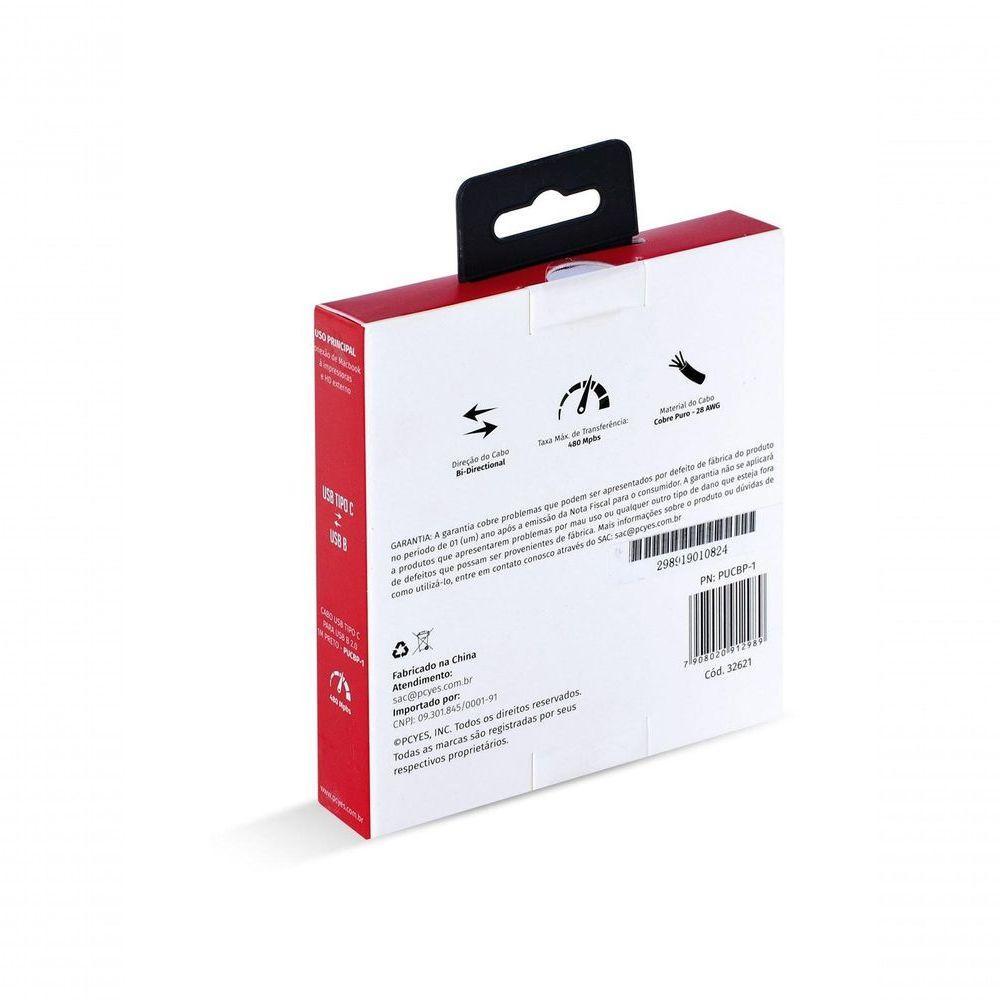 Cabo Para Impressora Usb Tipo C Para Usb B 2.0 1 Metro Preto - Pucbp-1 - 8