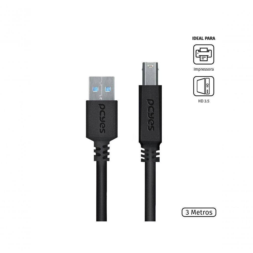 Cabo Para Impressora E Hd Externo Usb A 3.0 Macho Para Usb B 3.0 Macho 28awg Puro Cobre 3 Metros - Puabm3-3 - 2