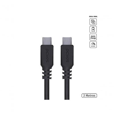 Cabo Para Celular Usb Tipo C 2.0 Para Usb Tipo C - Type C 2 Metros Preto - Pucp-02