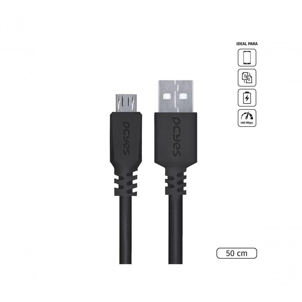 Cabo Para Celular Smartphone Micro Usb Para Usb A 2.0 50 Cm Preto - Pmuap-05 - 1