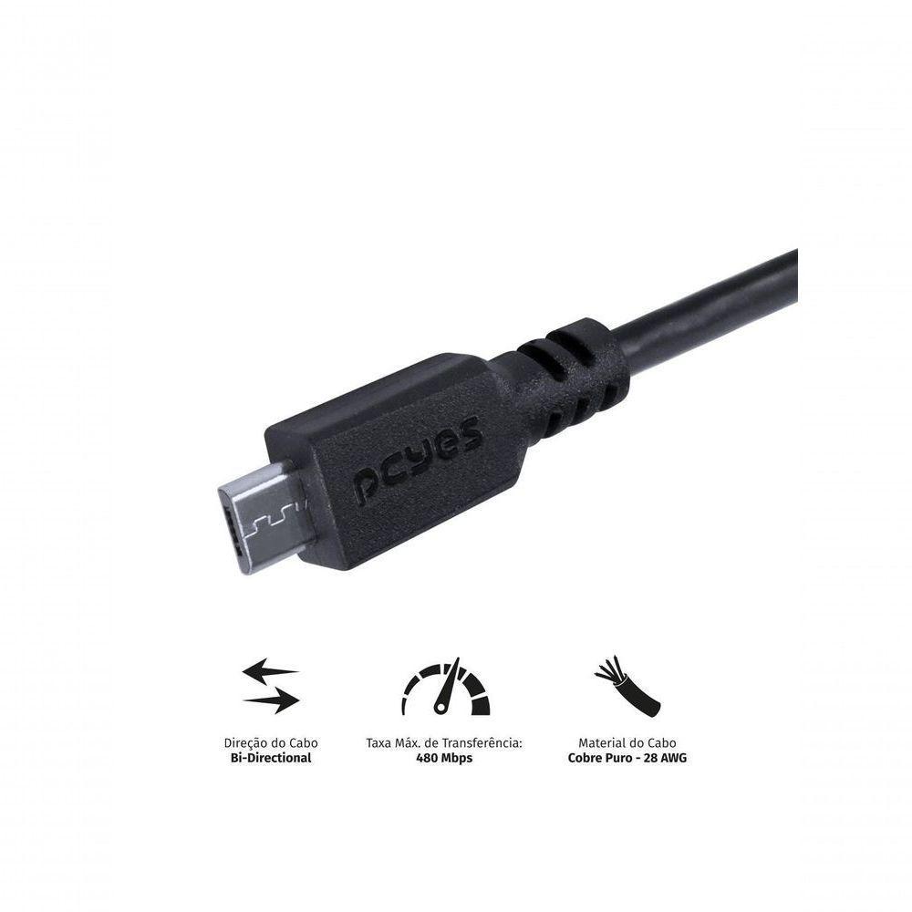 Cabo Para Celular Smartphone Micro Usb Para Usb A 2.0 50 Cm Preto - Pmuap-05 - 2