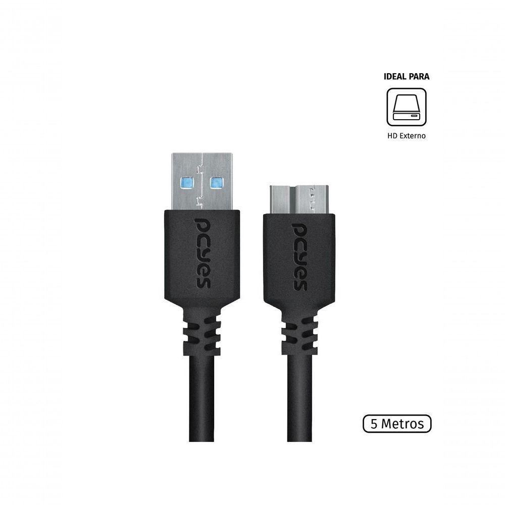 Cabo Para Hd Externo Usb A 3.0 Macho Para Micro Usb B 3.0 (10 Pinos) Macho 28awg Puro Cobre 5 Metros - Puamcm3-5 - 2