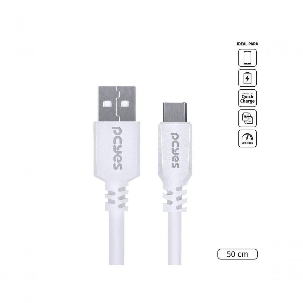 Cabo Para Celular Smartphone Usb A 2.0 Para Usb Tipo C 50 Cm Branco - Puacb-05 - 1