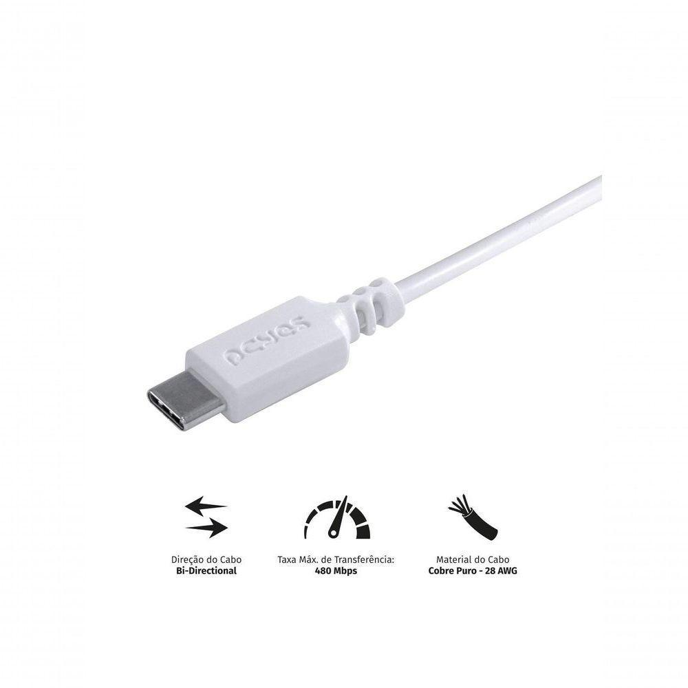 Cabo Para Celular Smartphone Usb A 2.0 Para Usb Tipo C 50 Cm Branco - Puacb-05 - 2
