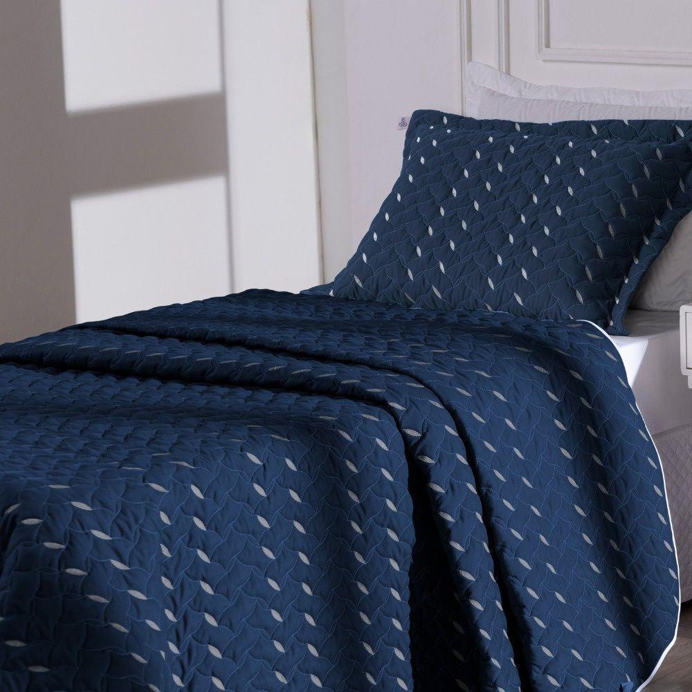 Cobre Leito Bordado 400 Fios Heitor Solteiro 100% Poliéster - Azul Marinho - 3