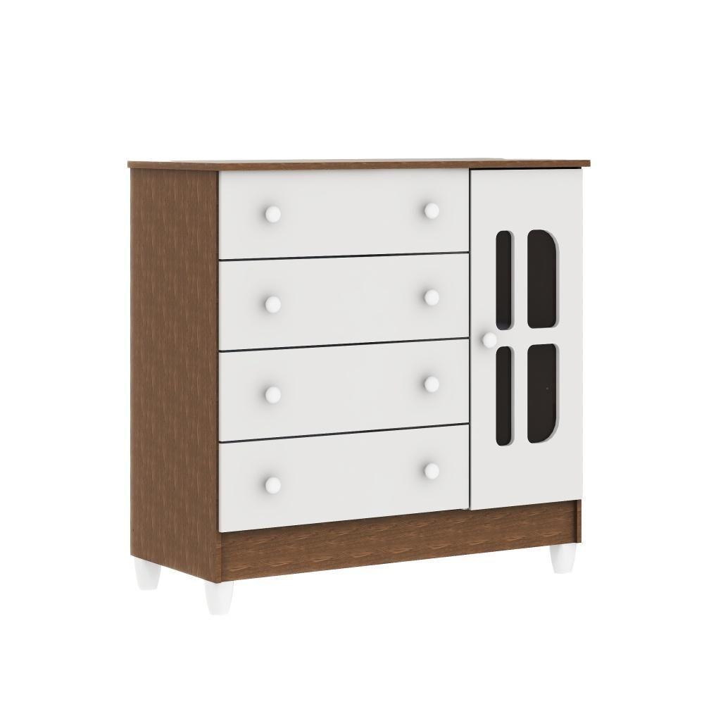 Cômoda Infantil 4 Gavetas Com Fraldário Gabrielle Branco Com Bétula Carolina Baby - 2