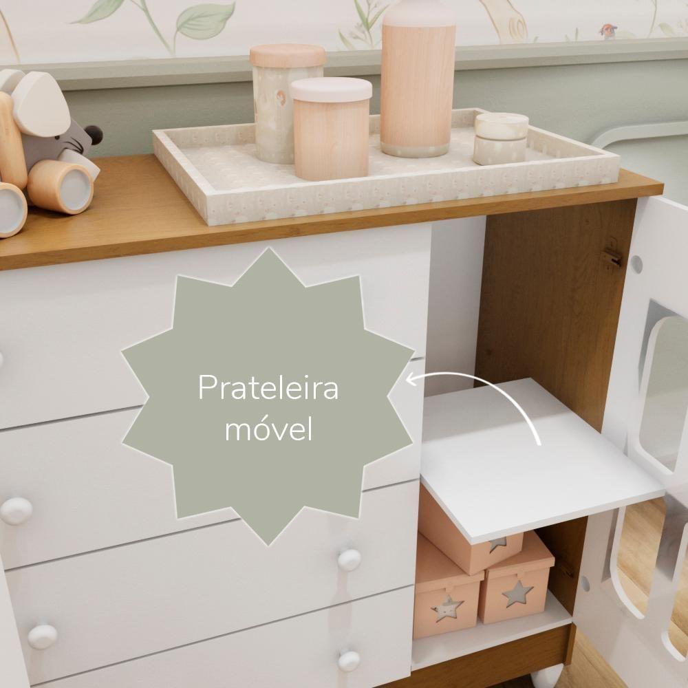 Cômoda Infantil 4 Gavetas Com Fraldário Gabrielle Branco Com Bétula Carolina Baby - 3