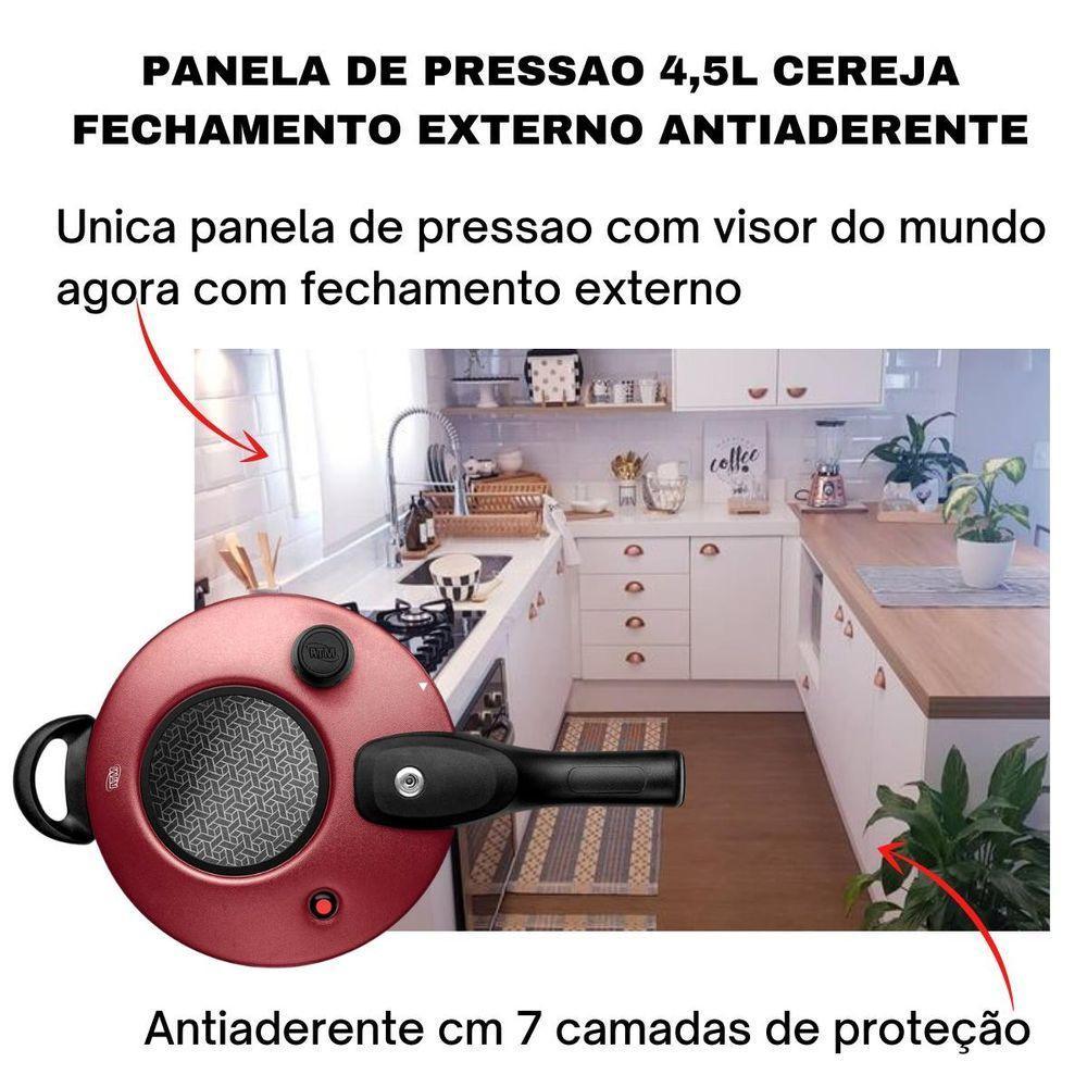 Panela De Pressão Antiaderente Com Visor 4.5 L Mta Cereja - 8