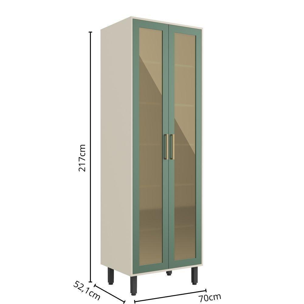 Cristaleira Com 2 Portas De Vidro Verde Bossa Nova Bertolini Verde/areia - 2