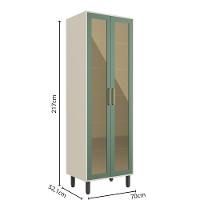Cristaleira Com 2 Portas De Vidro Verde Bossa Nova Bertolini Verde/areia - 2