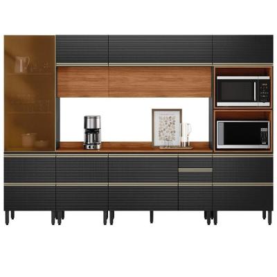 Cozinha Modulada Proença 6 Peças Com Cristaleira Nogueira Touch/carbono Prime Tx - Demartêz Nogueira Touch/carbono Prime Tx