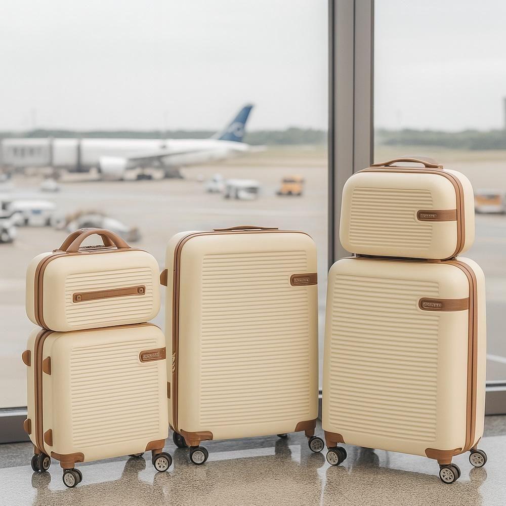 Conjunto Mala De Viagem Em ABS Com Frasqueira 5 Peças Giro 360° Luxo Bege - 2