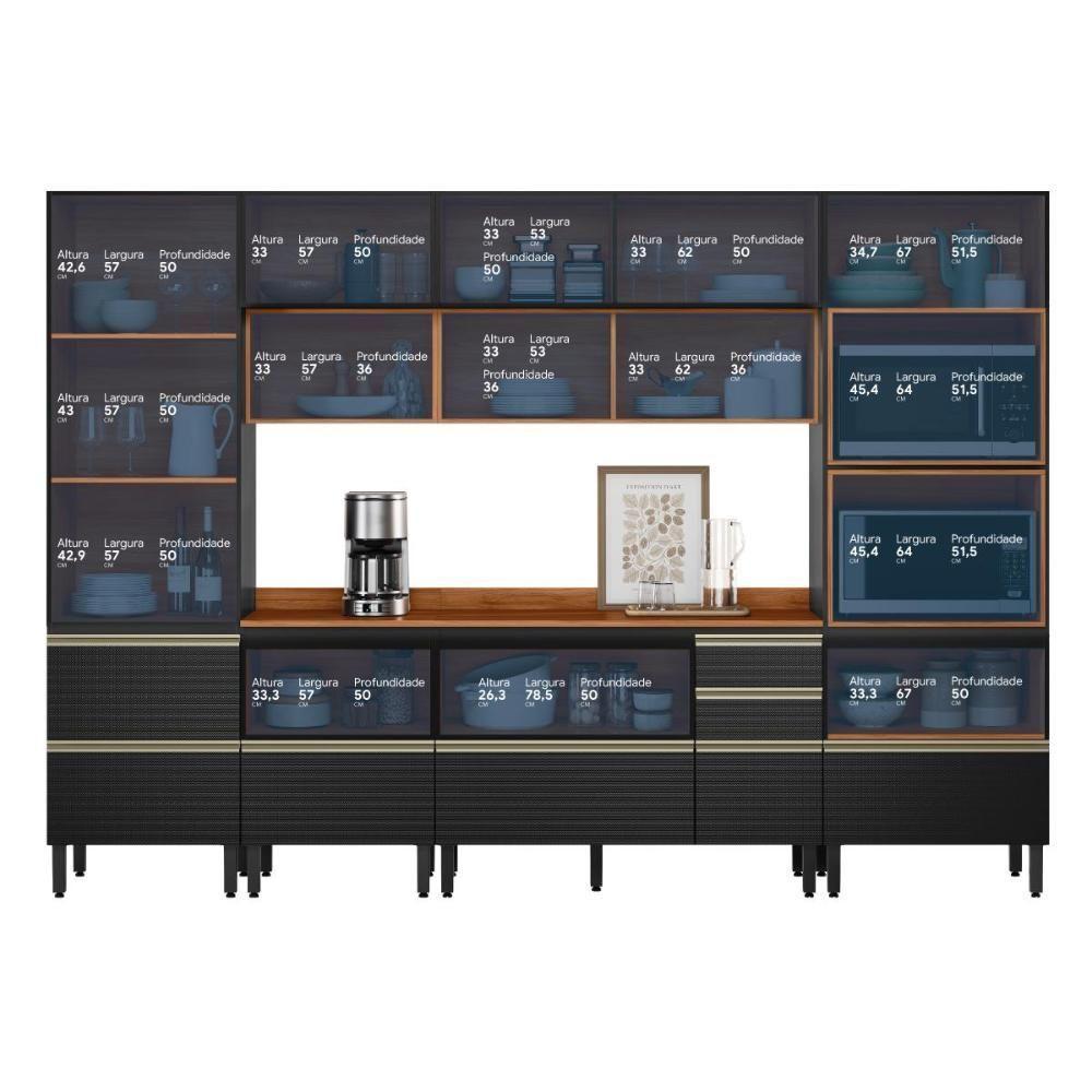 Cozinha Modulada Proença 6 Peças Com Cristaleira E Aéreo 120cm Ripado Nogueira Touch/carbono Prime Tx - Demartêz Nogueira Touch/carbono Prime Tx - 5