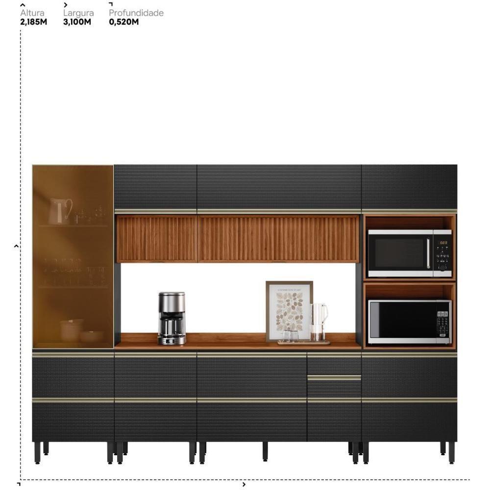 Cozinha Modulada Proença 6 Peças Com Cristaleira E Aéreo 120cm Ripado Nogueira Touch/carbono Prime Tx - Demartêz Nogueira Touch/carbono Prime Tx - 7