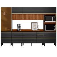 Cozinha Modulada Proença 6 Peças Com Cristaleira E Aéreo 120cm Ripado Nogueira Touch/carbono Prime Tx - Demartêz Nogueira Touch/carbono Prime Tx - 1