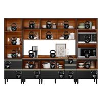 Cozinha Modulada Proença 6 Peças Com Cristaleira E Aéreo 120cm Ripado Nogueira Touch/carbono Prime Tx - Demartêz Nogueira Touch/carbono Prime Tx - 6