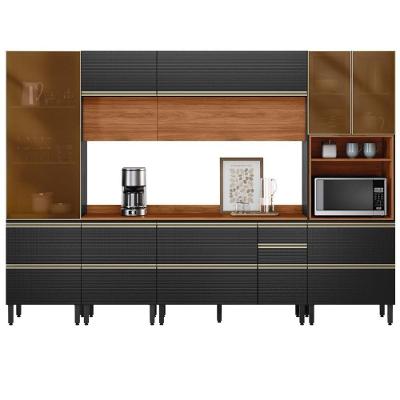 Cozinha Modulada Proença 6 Peças Com Paneleiro 1 Forno Nogueira Touch/carbono Prime Tx - Demartêz Nogueira Touch/carbono Prime Tx