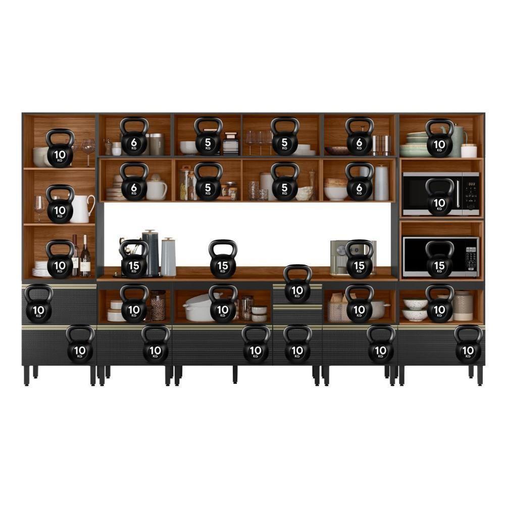 Cozinha Modulada Proença 8 Peças Com Cristaleira E Balcão 120cm Nogueira Touch/carbono Prime Tx - Demartêz Nogueira Touch/carbono Prime Tx - 6