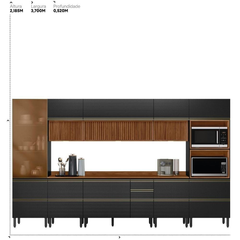 Cozinha Modulada Proença 8 Peças Com Cristaleira E Balcão 120cm Nogueira Touch/carbono Prime Tx - Demartêz Nogueira Touch/carbono Prime Tx - 7