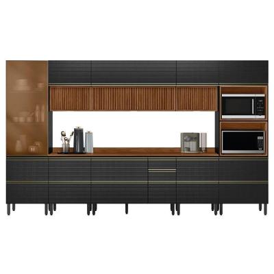 Cozinha Modulada Proença 8 Peças Com Cristaleira E Balcão 120cm Nogueira Touch/carbono Prime Tx - Demartêz Nogueira Touch/carbono Prime Tx