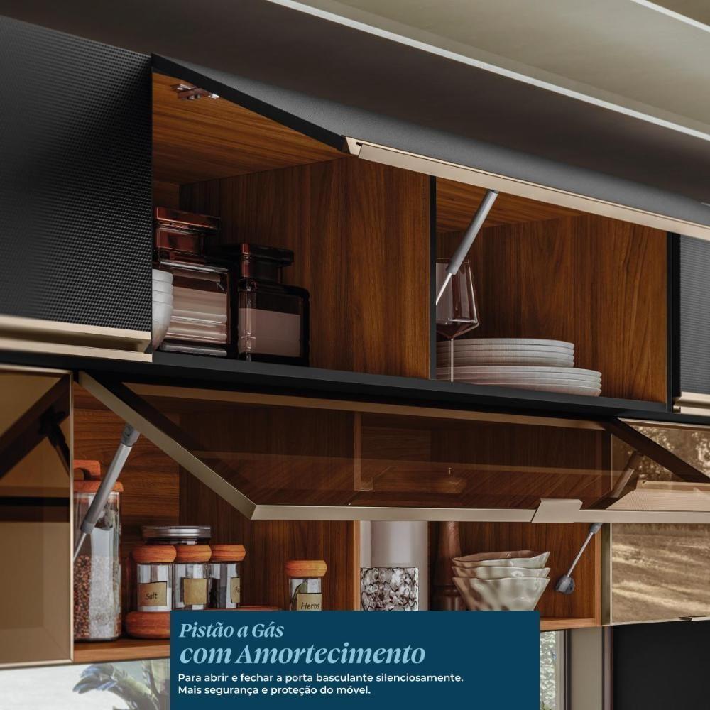 Cozinha Modulada Proença 8 Peças Com Cristaleira E Aéreo 120cm Nogueira Touch/carbono Prime Tx - Demartêz Nogueira Touch/carbono Prime Tx - 4