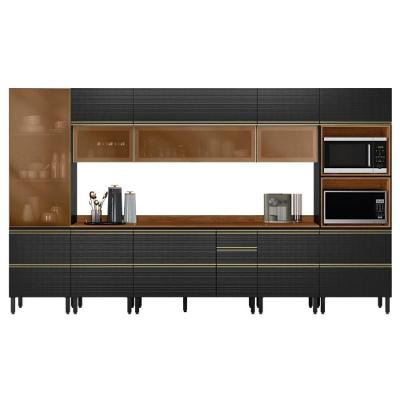Cozinha Modulada Proença 8 Peças Com Cristaleira E Aéreo 120cm Nogueira Touch/carbono Prime Tx - Demartêz Nogueira Touch/carbono Prime Tx