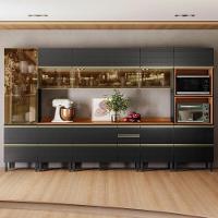 Cozinha Modulada Proença 8 Peças Com Cristaleira E Aéreo 120cm Nogueira Touch/carbono Prime Tx - Demartêz Nogueira Touch/carbono Prime Tx - 2