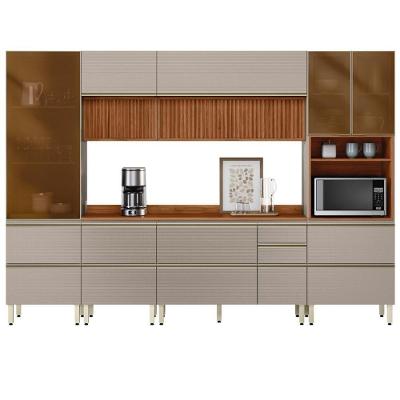 Cozinha Modulada Proença 6 Peças Com Paneleiro 1 Forno E Aéreo 120cm Ripado Nogueira Touch/nude Prime Tx - Demartêz Nogueira Touch/nude Prime Tx