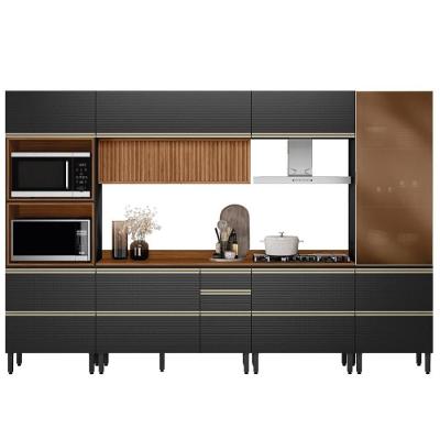 Cozinha Modulada Proença 6 Peças Com Cristaleira E Balcão 120cm Nogueira Touch/carbono Prime Tx - Demartêz Nogueira Touch/carbono Prime Tx