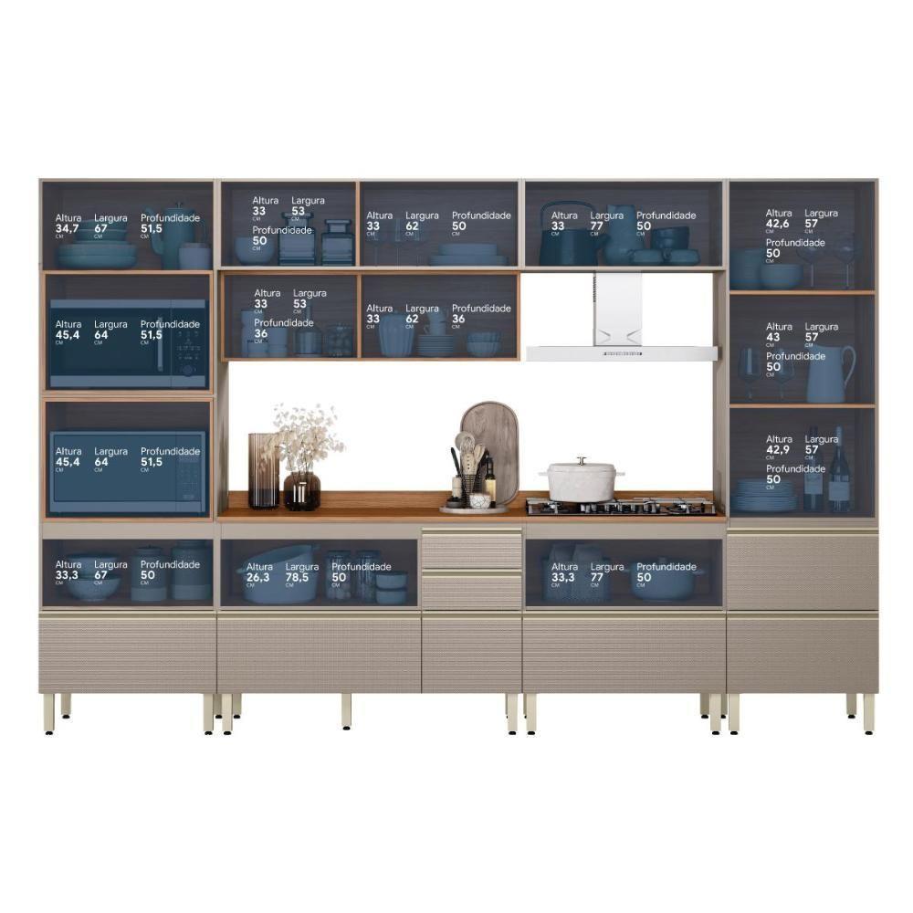 Cozinha Modulada Proença 6 Peças Com Cristaleira E Torre Quente 2 Fornos Nogueira Touch/nude Prime Tx - Demartêz Nogueira Touch/nude Prime Tx - 5