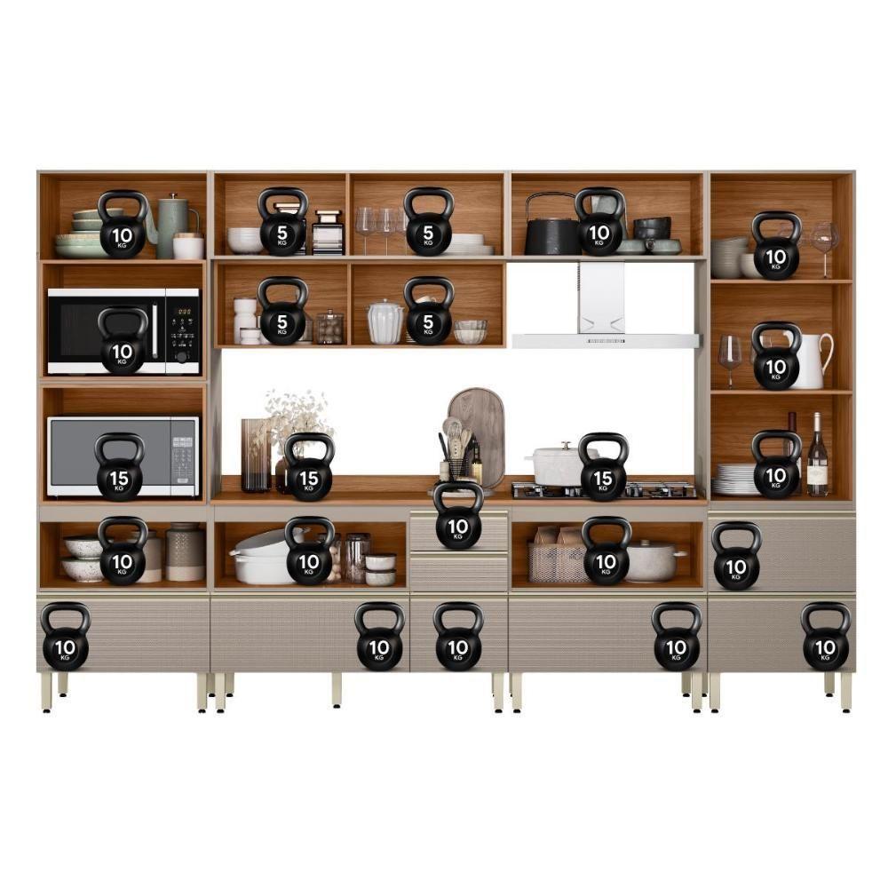 Cozinha Modulada Proença 6 Peças Com Cristaleira E Torre Quente 2 Fornos Nogueira Touch/nude Prime Tx - Demartêz Nogueira Touch/nude Prime Tx - 6