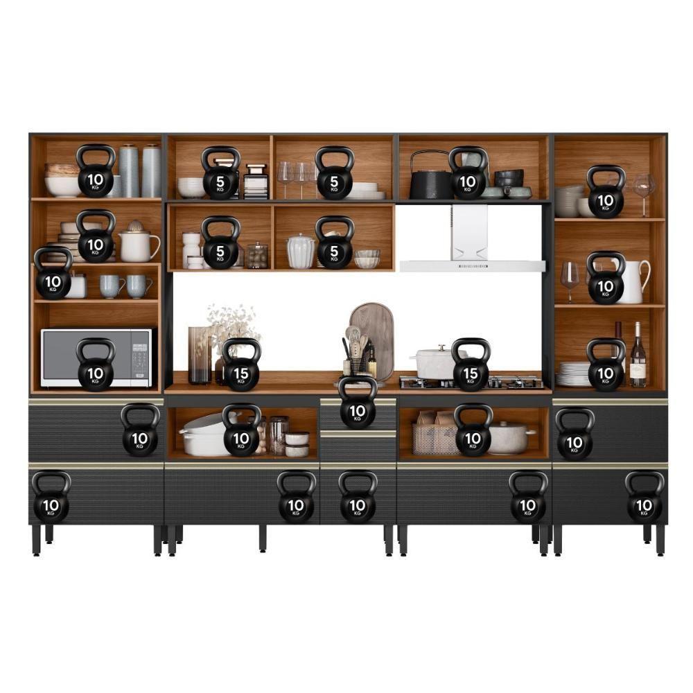 Cozinha Modulada Proença 6 Peças Com Paneleiro 1 Forno E Balcão 80cm Nogueira Touch/carbono Prime Tx - Demartêz Nogueira Touch/carbono Prime Tx - 6