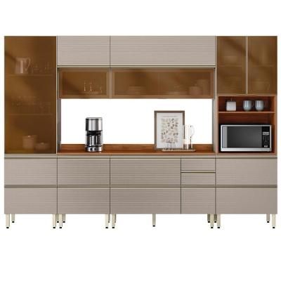 Cozinha Modulada Proença 6 Peças Com Paneleiro 1 Forno E Aéreo 120cm Nogueira Touch/nude Prime Tx - Demartêz Nogueira Touch/nude Prime Tx