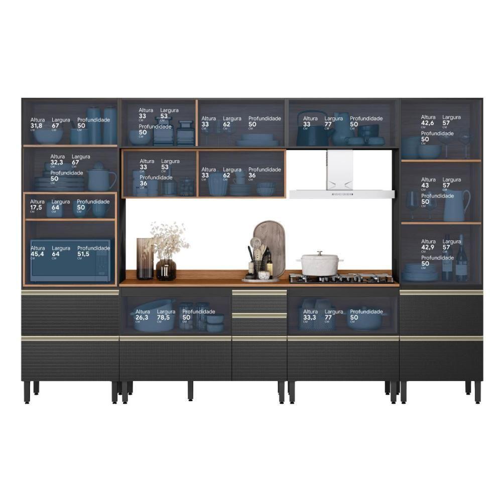Cozinha Modulada Proença 6 Peças Com Paneleiro 1 Forno E Cristaleira Nogueira Touch/carbono Prime Tx - Demartêz Nogueira Touch/carbono Prime Tx - 5