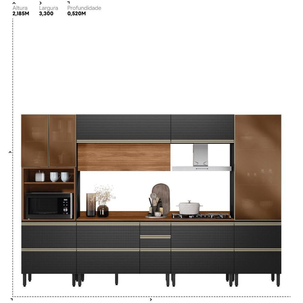 Cozinha Modulada Proença 6 Peças Com Paneleiro 1 Forno E Cristaleira Nogueira Touch/carbono Prime Tx - Demartêz Nogueira Touch/carbono Prime Tx - 7