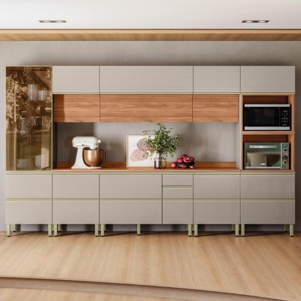 Cozinha Modulada Proença 8 Peças Com Cristaleira Nogueira Touch/nude Prime Tx - Demartêz Nogueira Touch/nude Prime Tx - 2