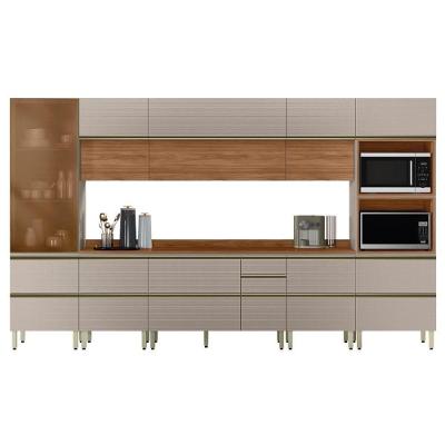 Cozinha Modulada Proença 8 Peças Com Cristaleira Nogueira Touch/nude Prime Tx - Demartêz Nogueira Touch/nude Prime Tx