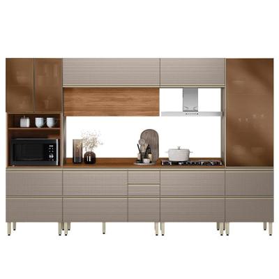Cozinha Modulada Proença 6 Peças Com Paneleiro 1 Forno E Cristaleira Nogueira Touch/nude Prime Tx - Demartêz Nogueira Touch/nude Prime Tx