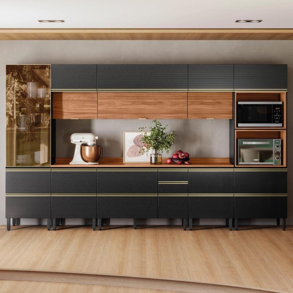 Cozinha Modulada Proença 8 Peças Com Cristaleira Nogueira Touch/carbono Prime Tx - Demartêz Nogueira Touch/carbono Prime Tx - 2