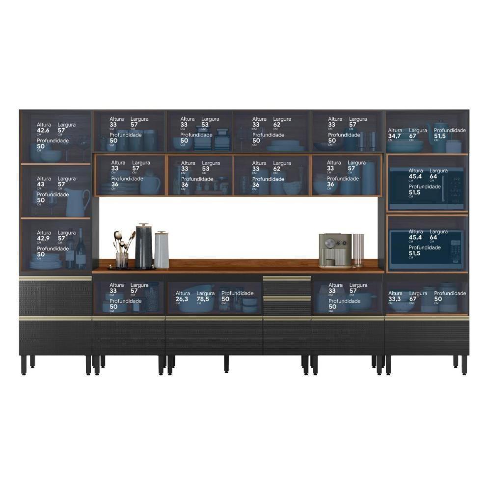 Cozinha Modulada Proença 8 Peças Com Cristaleira Nogueira Touch/carbono Prime Tx - Demartêz Nogueira Touch/carbono Prime Tx - 5