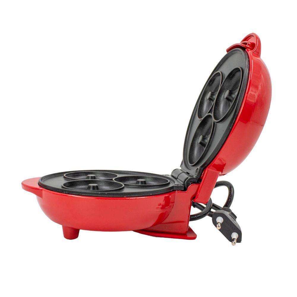 Mini Maquina Forma Elétrica Retro De Fazer Waffles Donuts Rosquinhas Vermelho - 6