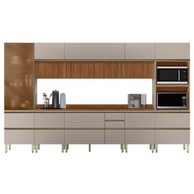 Cozinha Modulada Proença 8 Peças Com Cristaleira E Balcão 120cm Nogueira Touch/nude Prime Tx - Demartêz Nogueira Touch/nude Prime Tx
