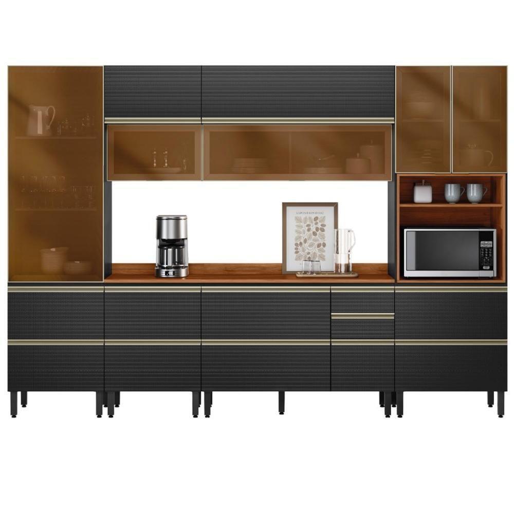 Cozinha Modulada Proença 6 Peças Com Paneleiro 1 Forno E Aéreo 120cm Nogueira Touch/carbono Prime Tx - Demartêz Nogueira Touch/carbono Prime Tx - 1