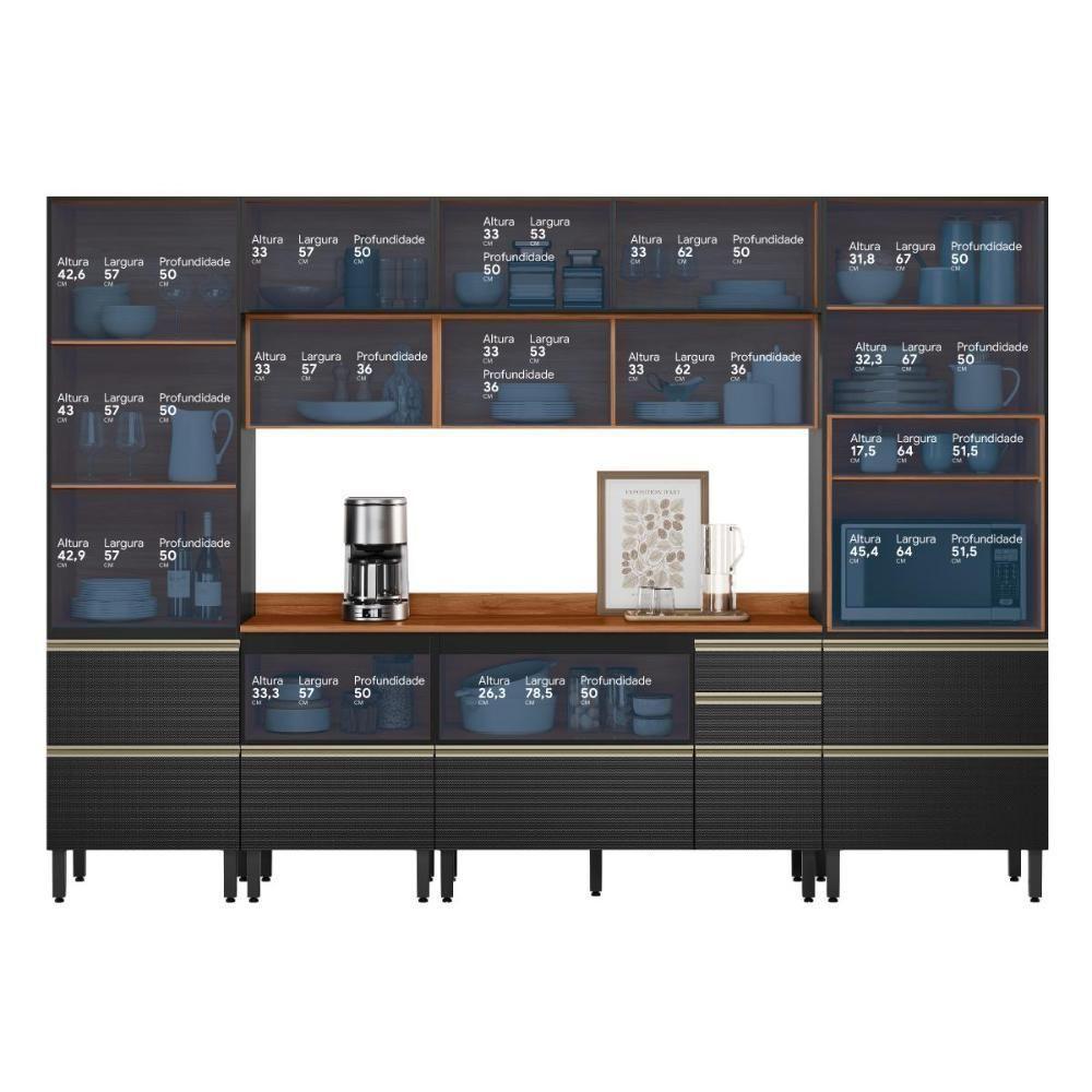 Cozinha Modulada Proença 6 Peças Com Paneleiro 1 Forno E Aéreo 120cm Nogueira Touch/carbono Prime Tx - Demartêz Nogueira Touch/carbono Prime Tx - 5