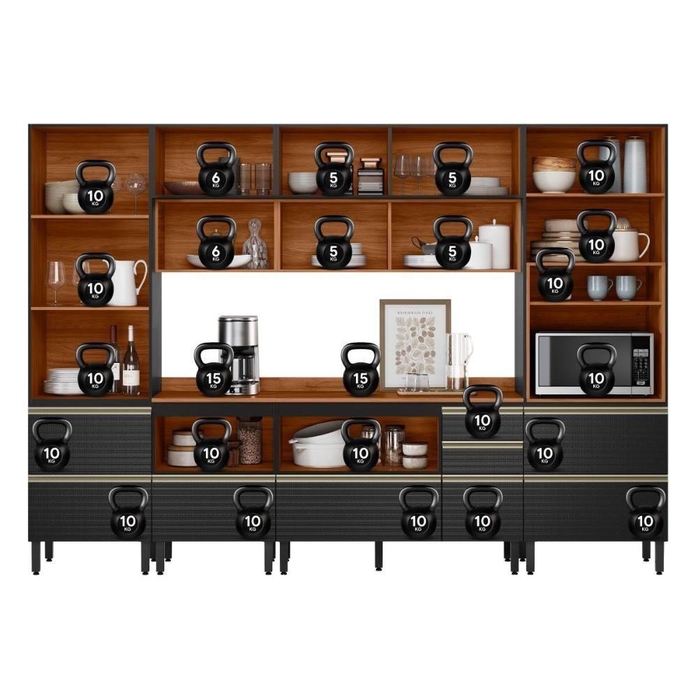 Cozinha Modulada Proença 6 Peças Com Paneleiro 1 Forno E Aéreo 120cm Nogueira Touch/carbono Prime Tx - Demartêz Nogueira Touch/carbono Prime Tx - 6