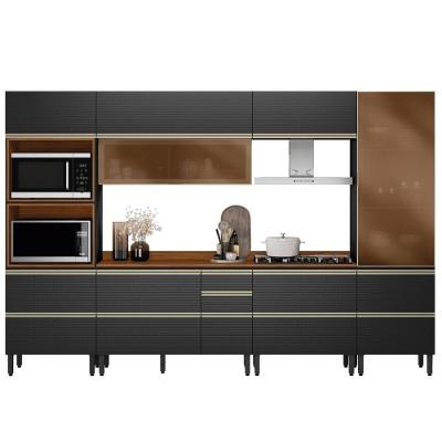 Cozinha Modulada Proença 6 Peças Com Cristaleira E Balcão 80cm Nogueira Touch/carbono Prime Tx - Demartêz Nogueira Touch/carbono Prime Tx