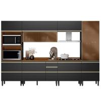 Cozinha Modulada Proença 6 Peças Com Cristaleira E Balcão 80cm Nogueira Touch/carbono Prime Tx - Demartêz Nogueira Touch/carbono Prime Tx - 1