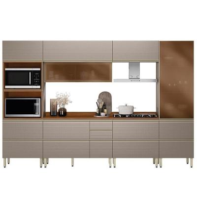 Cozinha Modulada Proença 6 Peças Com Cristaleira E Balcão 80cm Nogueira Touch/nude Prime Tx - Demartêz Nogueira Touch/nude Prime Tx