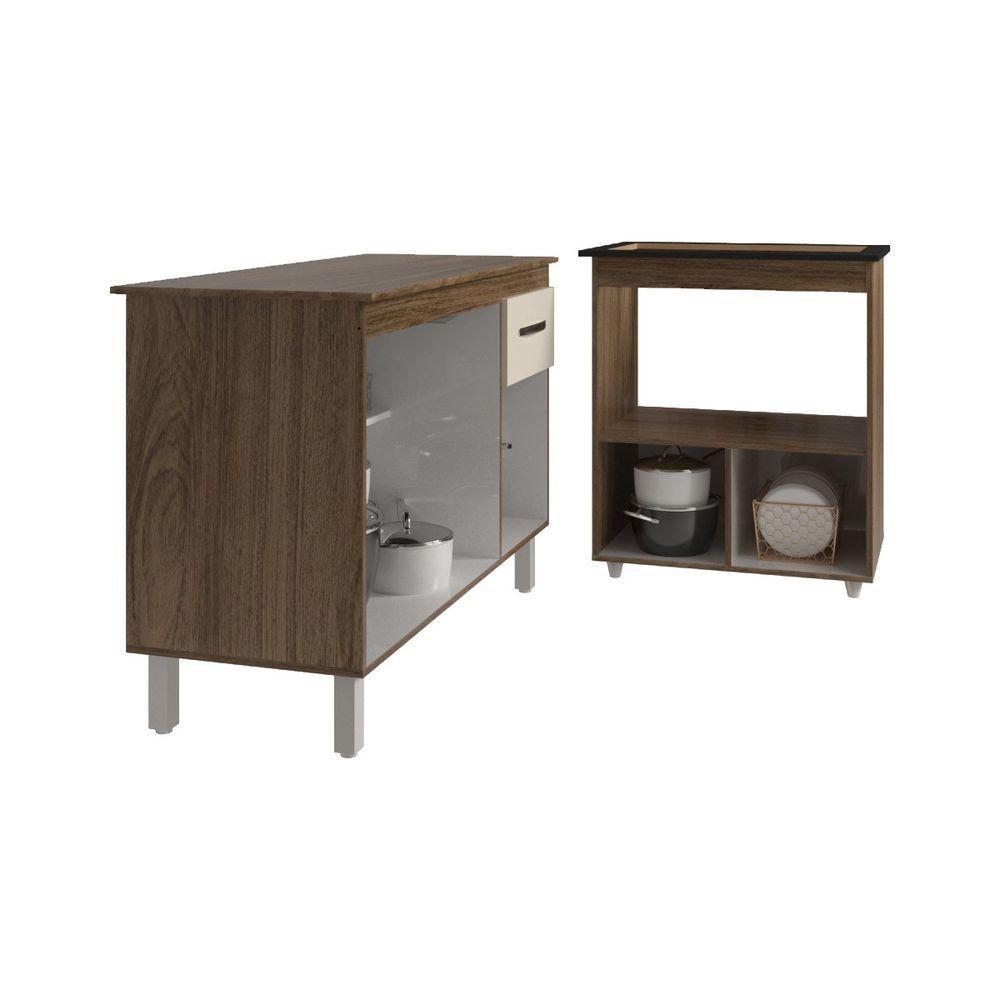 Balcão Armário Gabinete Aline 118 Cm Savana Off White Com Tampo Savana E Balcão Evelyn Cooktop 5 Bocas Savana Off White - 5