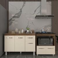 Balcão Armário Gabinete Aline 118 Cm Savana Off White Com Tampo Savana E Balcão Evelyn Cooktop 5 Bocas Savana Off White - 2